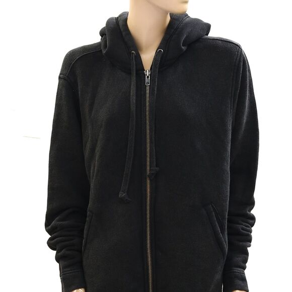 Free People Zip-up Hoodie Jacket Top Oversized Cotton Slouchy Black M 278134 - Picture 4 of 6